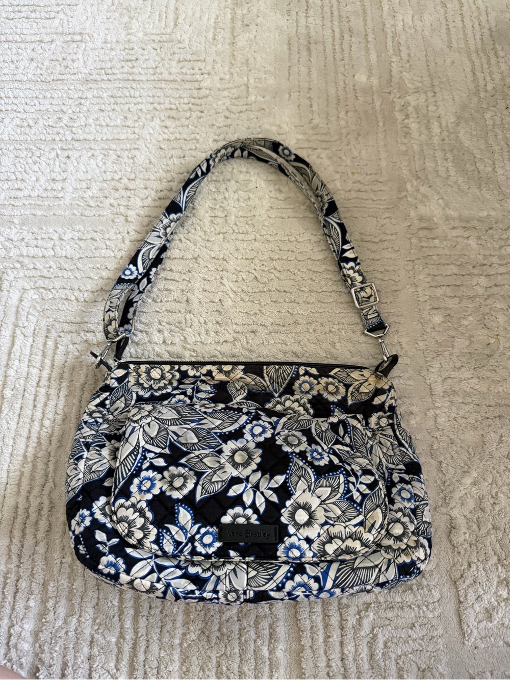 Vera Bradley Quilted Floral Shoulder Bag in Black and White